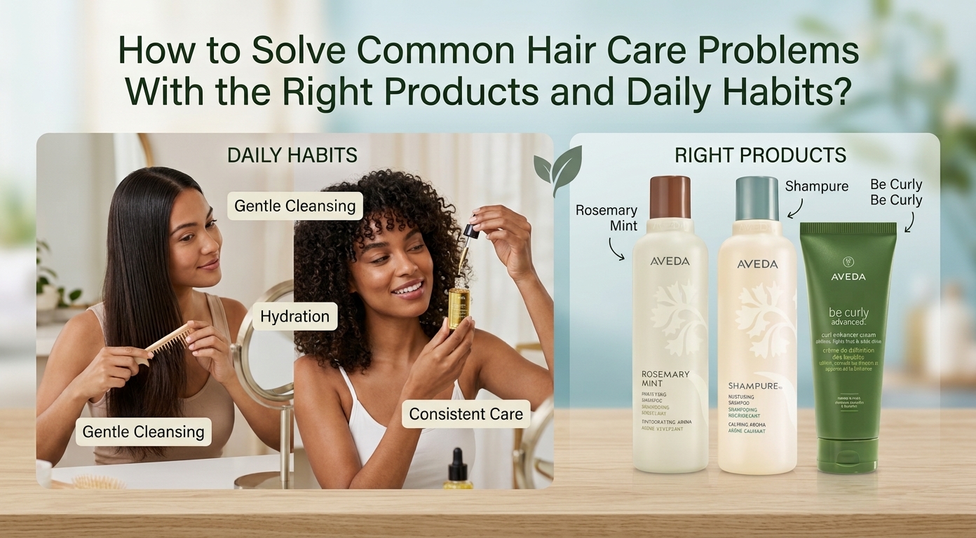 Aveda hair mousse and hair care products for volume, styling, and everyday hair care